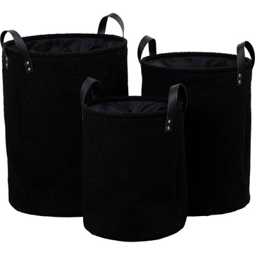 Set of 3 Teddy Flush Laundry Baskets - Black