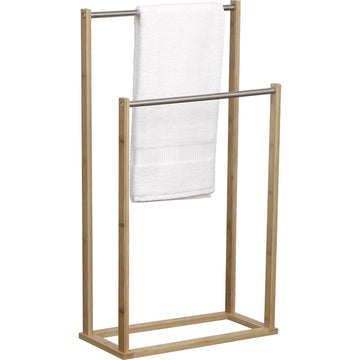 Bamboo towel rack with 2 stainless steel bars - Bamboo