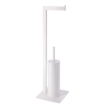 Metal Toilet Brush and Paper Dispenser - White