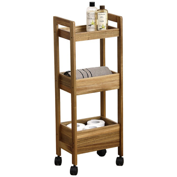 Acacia/MDF furniture on wheels with 3 shelves - Acacia