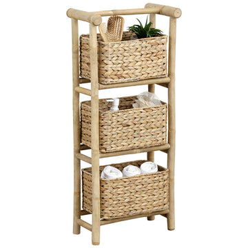 Bamboo cane shelf with water hyacinth baskets - Bamboo