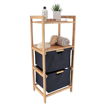 Bamboo furniture with 2 polyester baskets and shelves - Black/Bamboo