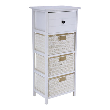 Paulownia/MDF Furniture with 1 Drawer, Black Knob and 3 Paper Baskets - White