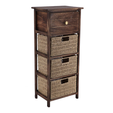 Paulownia/MDF Furniture with 1 Drawer, Black Knob and 3 Paper Baskets - Brown/Natural