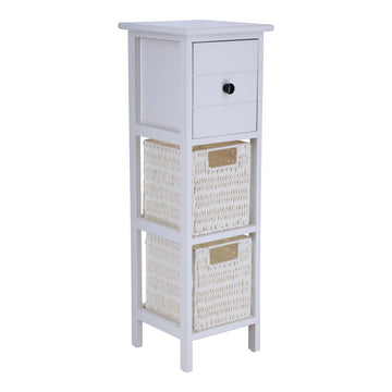 Paulownia/MDF Furniture with 1 Drawer, Black Knob and 2 Paper Baskets - White