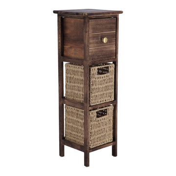 Paulownia and MDF Furniture with 1 Drawer and 2 Paper Baskets – Brown/Natural