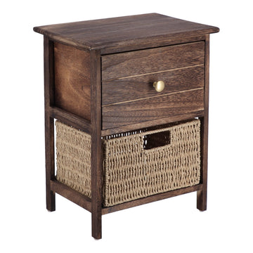Small Furniture Made of Paulownia and MDF with 1 Drawer and 1 Paper Basket – Brown/Natural