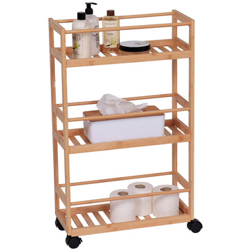 Bamboo sideboard on wheels with 3 shelves - Bamboo