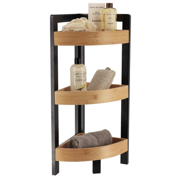 MDF corner cabinet with 3 bamboo shelves - Black/Bamboo