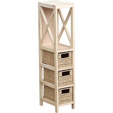 Natural MDF Furniture with 1 Shelf + 3 Woven Paper Baskets - Natural