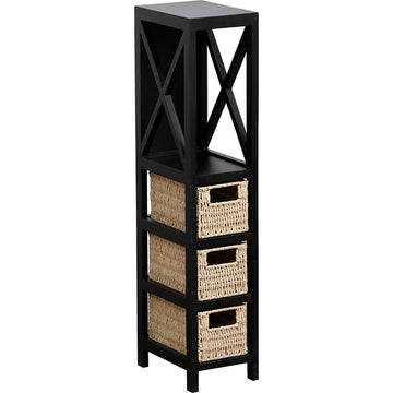 Black MDF Furniture with 1 Shelf + 3 Woven Paper Baskets - Black/Natural