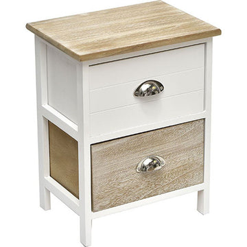 Paulownia/MDF Small Furniture with 2 Drawers and Metal Handles - Bicolor White/Natural