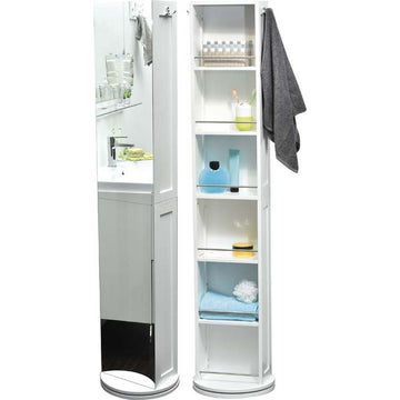 MDF Tall Rotating Cabinet With Mirror And Storage Alcove - White