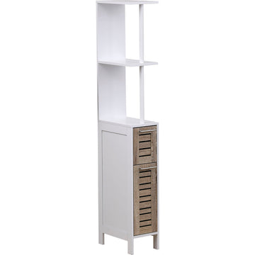 White MDF storage column, 2 shelves, 2 oak doors - Stockholm