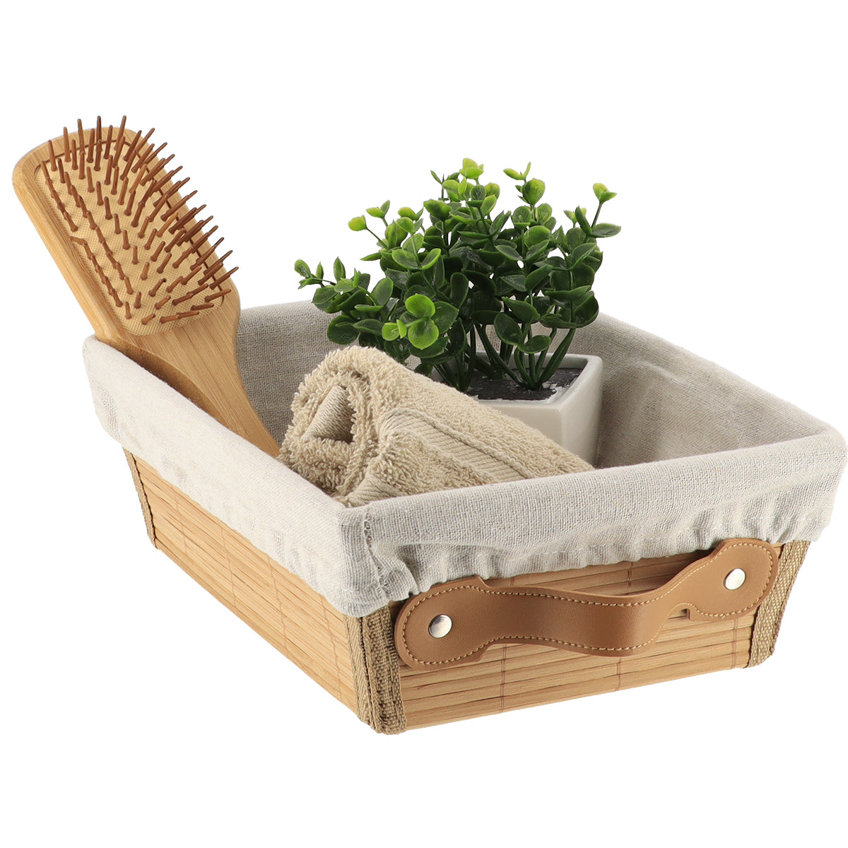 Bamboo Storage Basket 20.5x26x10.5 cm - Bamboo/Linen