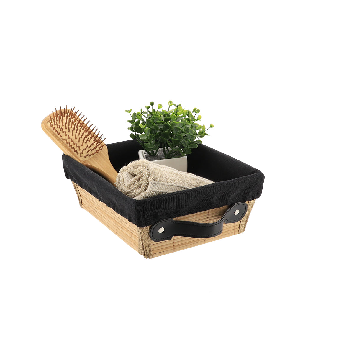 Bamboo Storage Basket 20.5x26x10.5 cm - Bamboo/Black