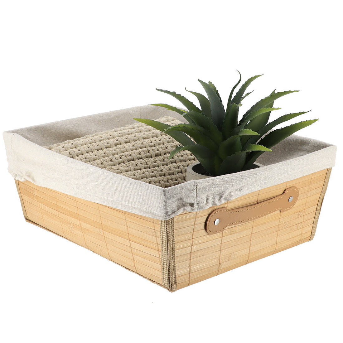 Bamboo Storage Basket 32.5x40x15 cm - Bamboo/Linen