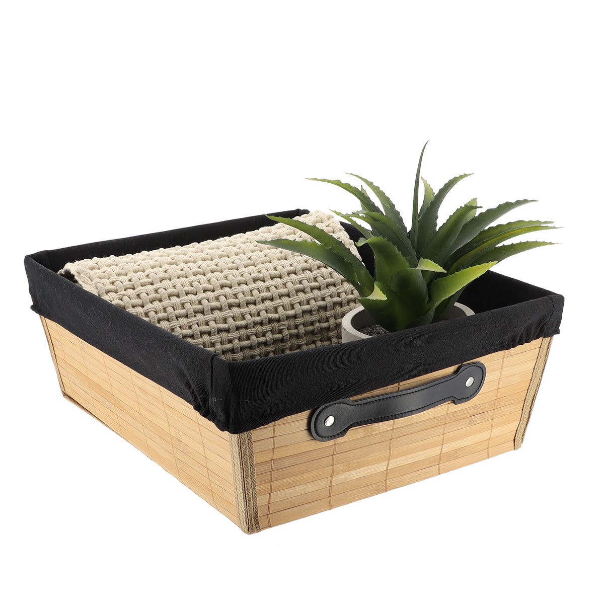 Bamboo Storage Basket 32.5x40x15 cm - Bamboo/Black