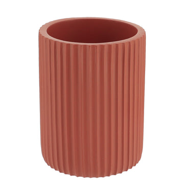 Round Polyresin Glass with Lines Motif - Terracotta
