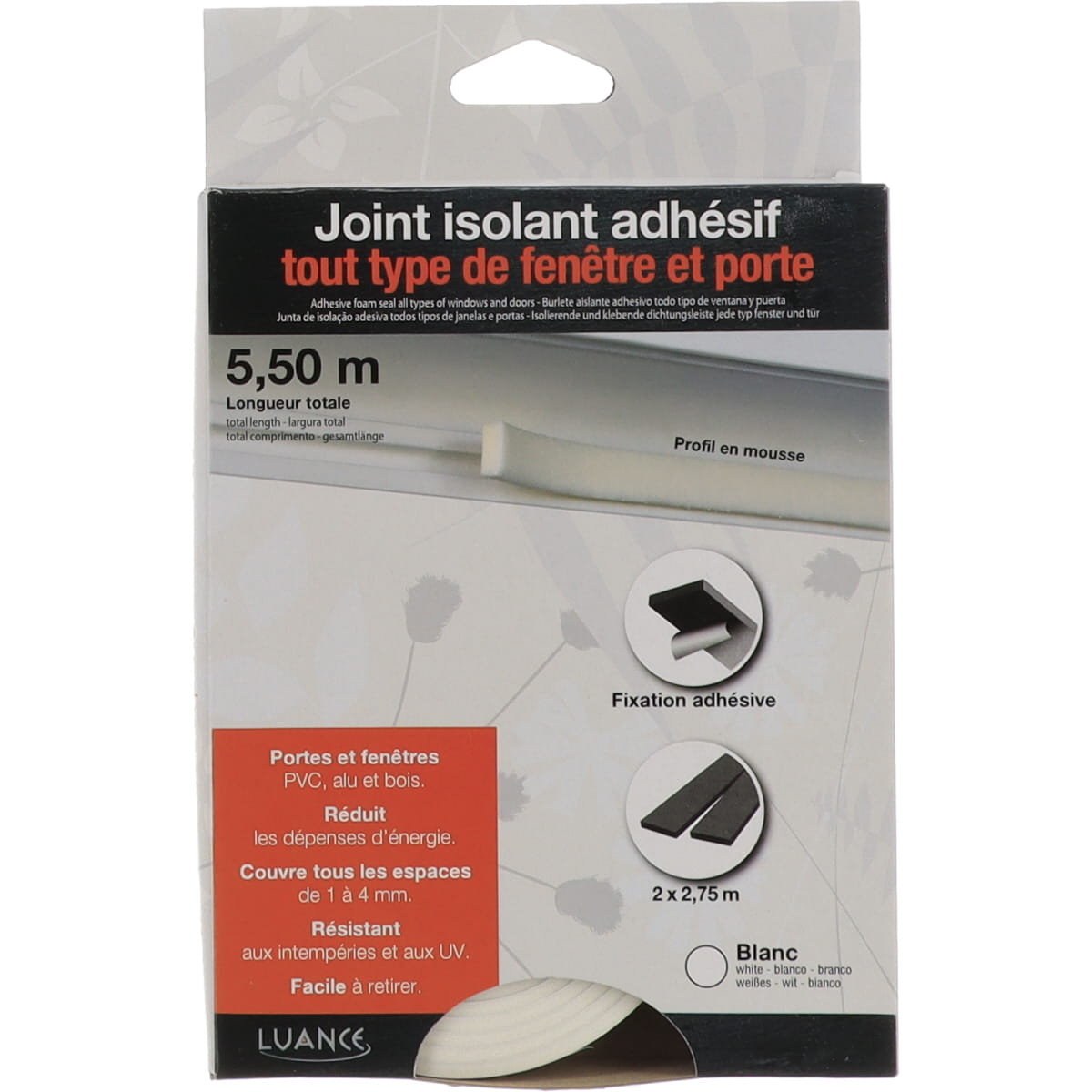 Self-adhesive sponge for sealing 2X2.75 meters - White