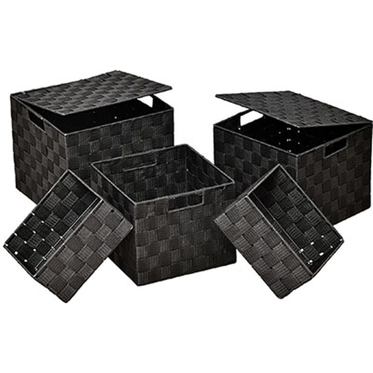 Set of 5 Square Polyester Storage Baskets - Black