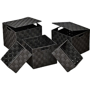 Set of 5 Square Polyester Storage Baskets - Black