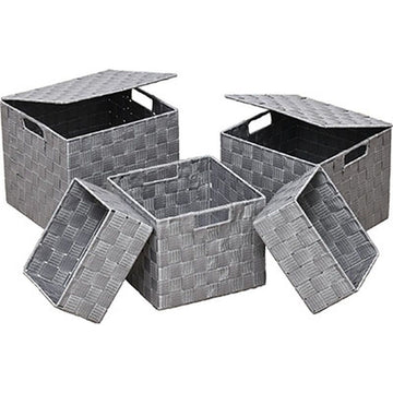 Set of 5 Square Polyester Storage Baskets - Grey