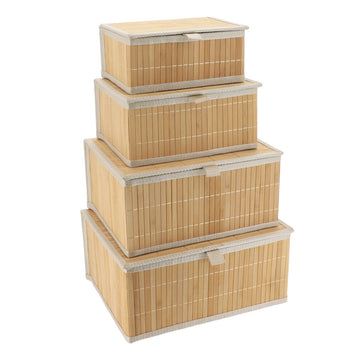 Set of 4 rectangular storage baskets with lids - Bamboo