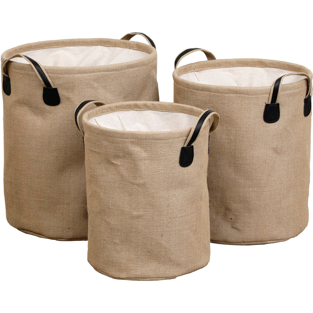 Set of 3 Jute Laundry Baskets - Natural 