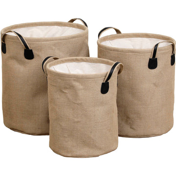 Set of 3 Jute Laundry Baskets - Natural 