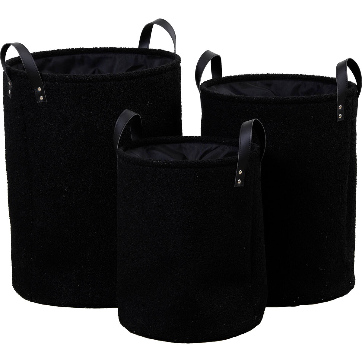 Set of 3 Teddy Flush Laundry Baskets - Black 