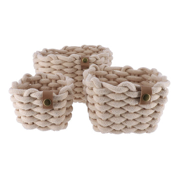 Set of 3 Rope-Effect Polyester/Cotton Baskets - Beige
