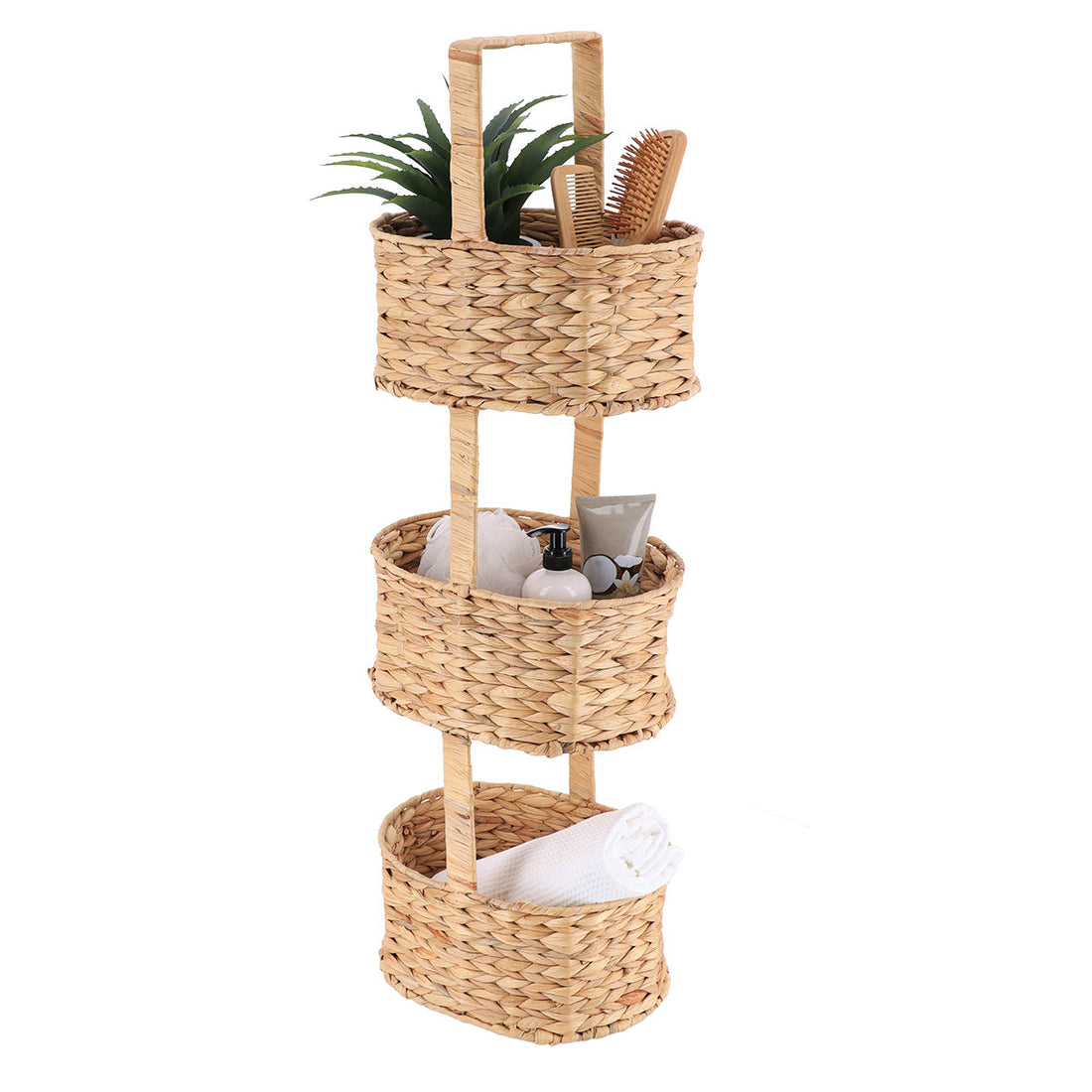 Water Hyacinth/Metal Shelf with 3 Baskets - Natural