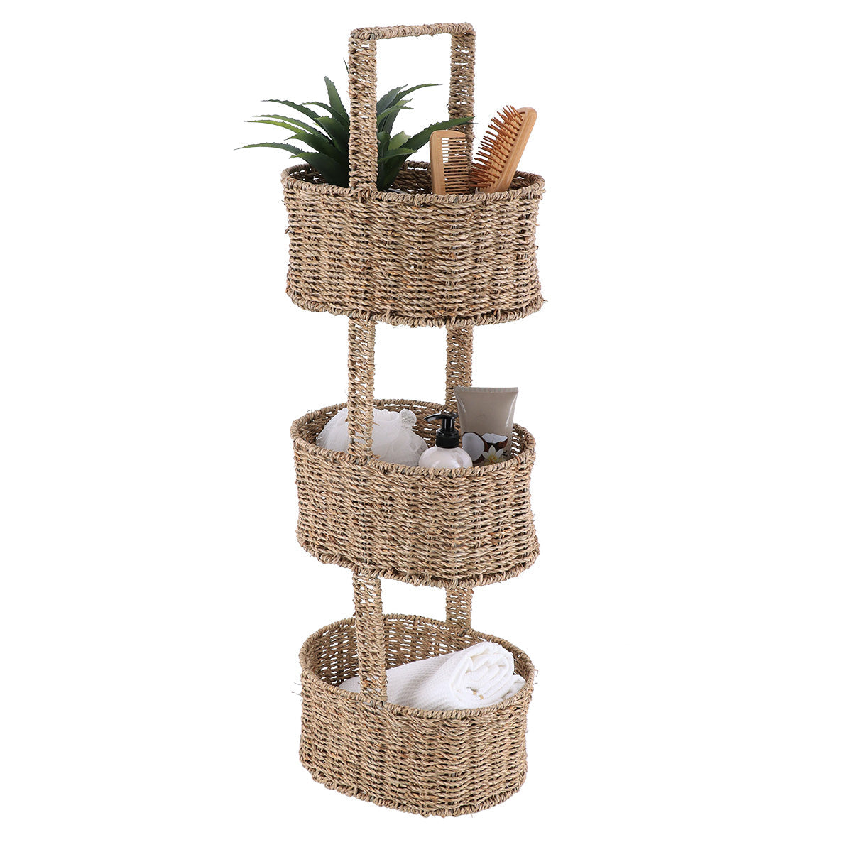 Plant/Metal Shelf with 3 Baskets - Natural