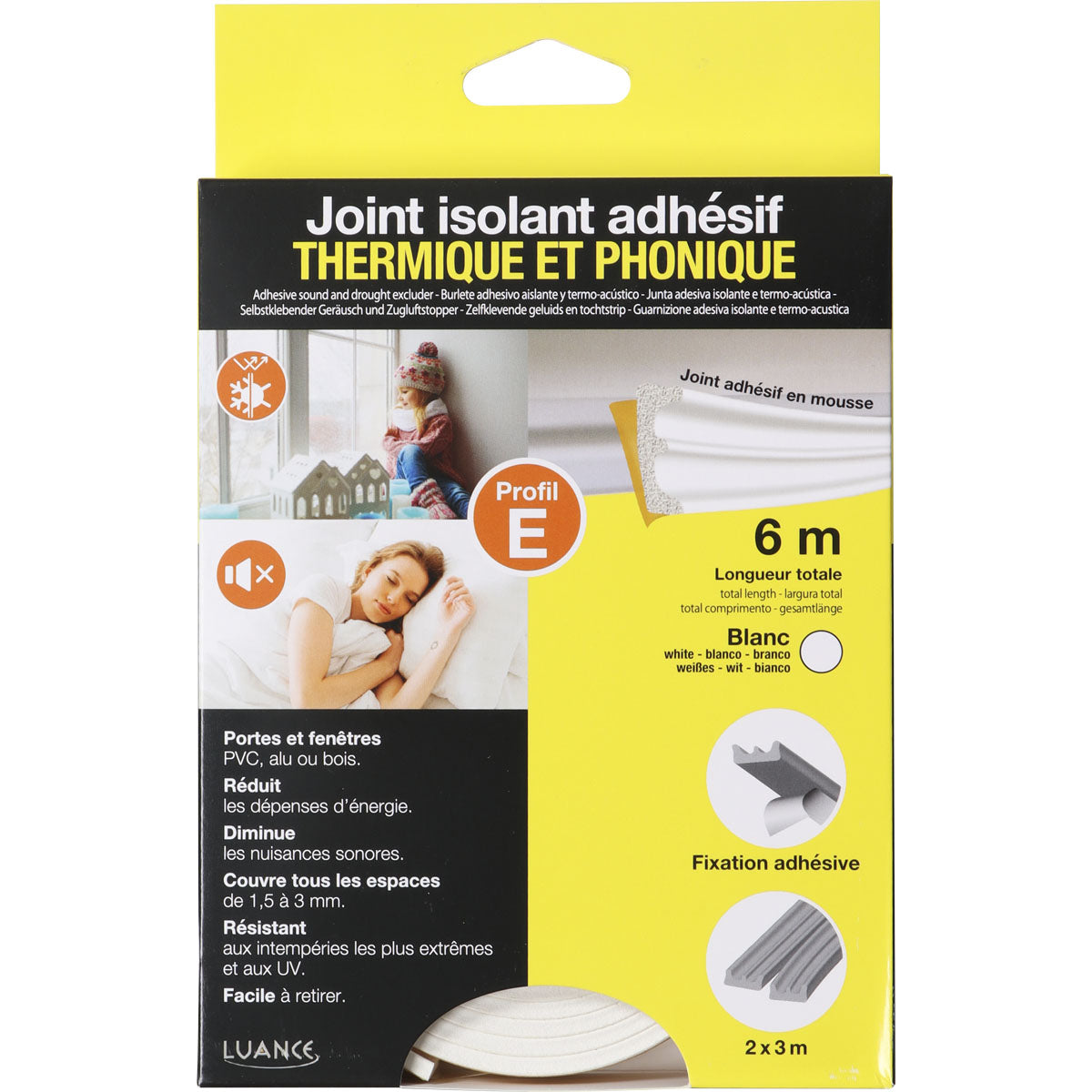 Self-adhesive sponge for sealing E profile 2x3 meters - White