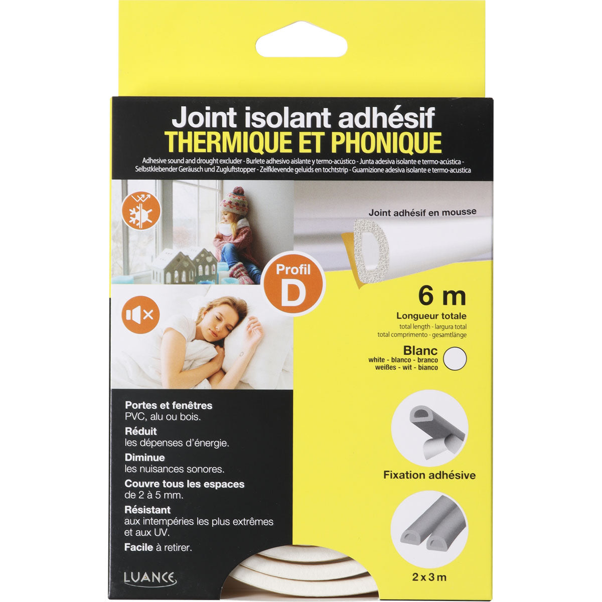Self-adhesive sponge for sealing profile D 2x3 meters - White