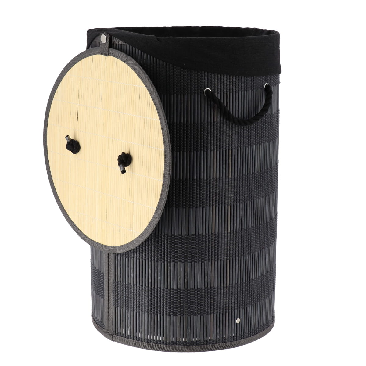 Foldable bamboo and cotton laundry basket with lid - Black/Grey 