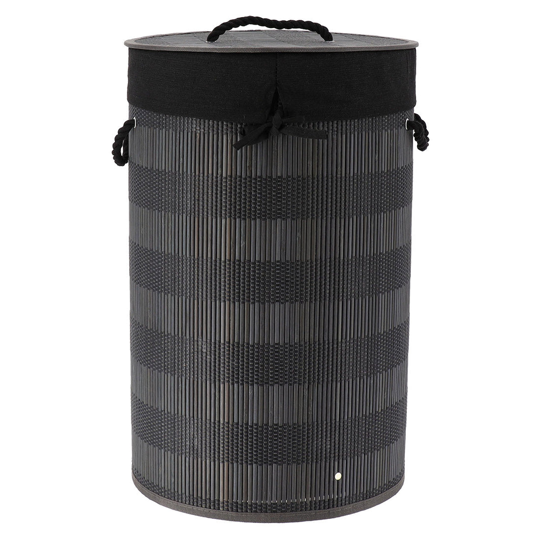 Foldable bamboo and cotton laundry basket with lid - Black/Grey 