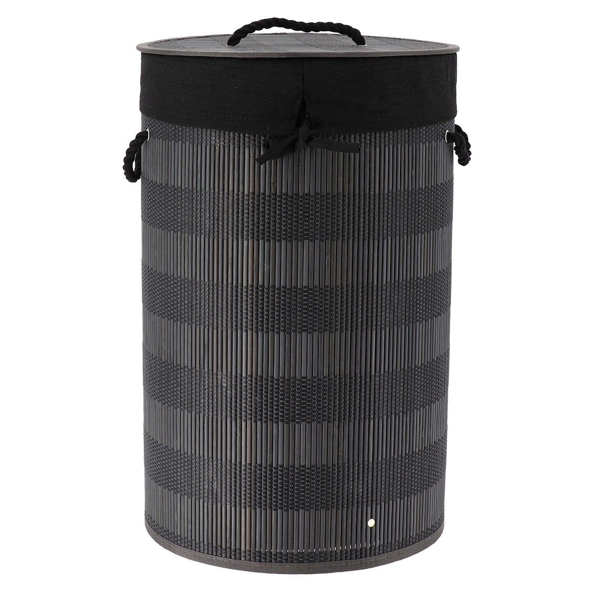 Foldable bamboo and cotton laundry basket with lid - Black/Grey 
