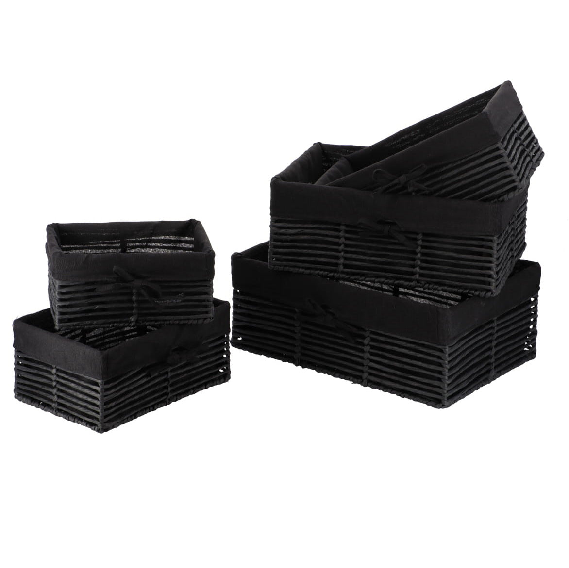Set of 5 Baskets with Metal Structure - Black/Black Fabric