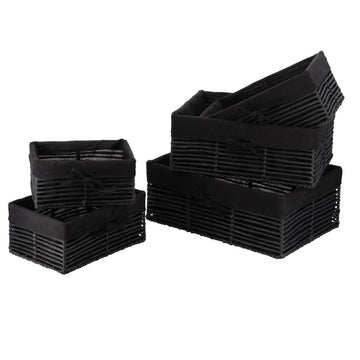 Set of 5 Baskets with Metal Structure - Black/Black Fabric