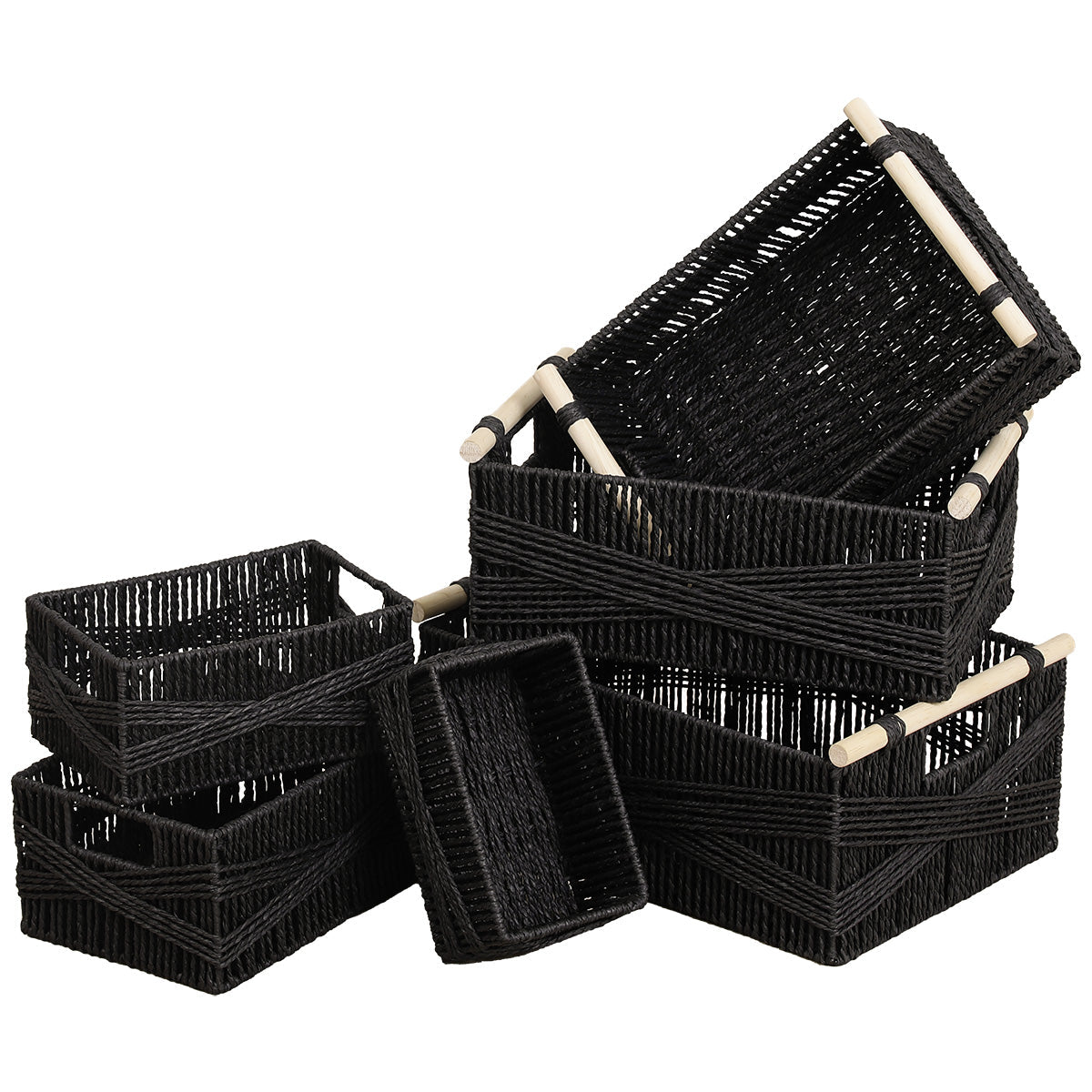 Set of 6 Two-Tone Paper Baskets - Black
