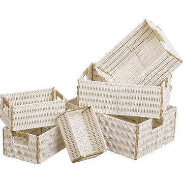 Set of 6 Two-Tone Paper Baskets - Natural/White