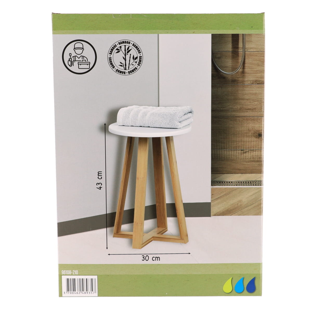 Stool with bamboo legs and black MDF seat - White/Bamboo 