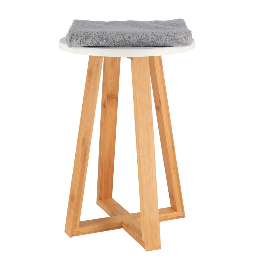 Stool with bamboo legs and black MDF seat - White/Bamboo 