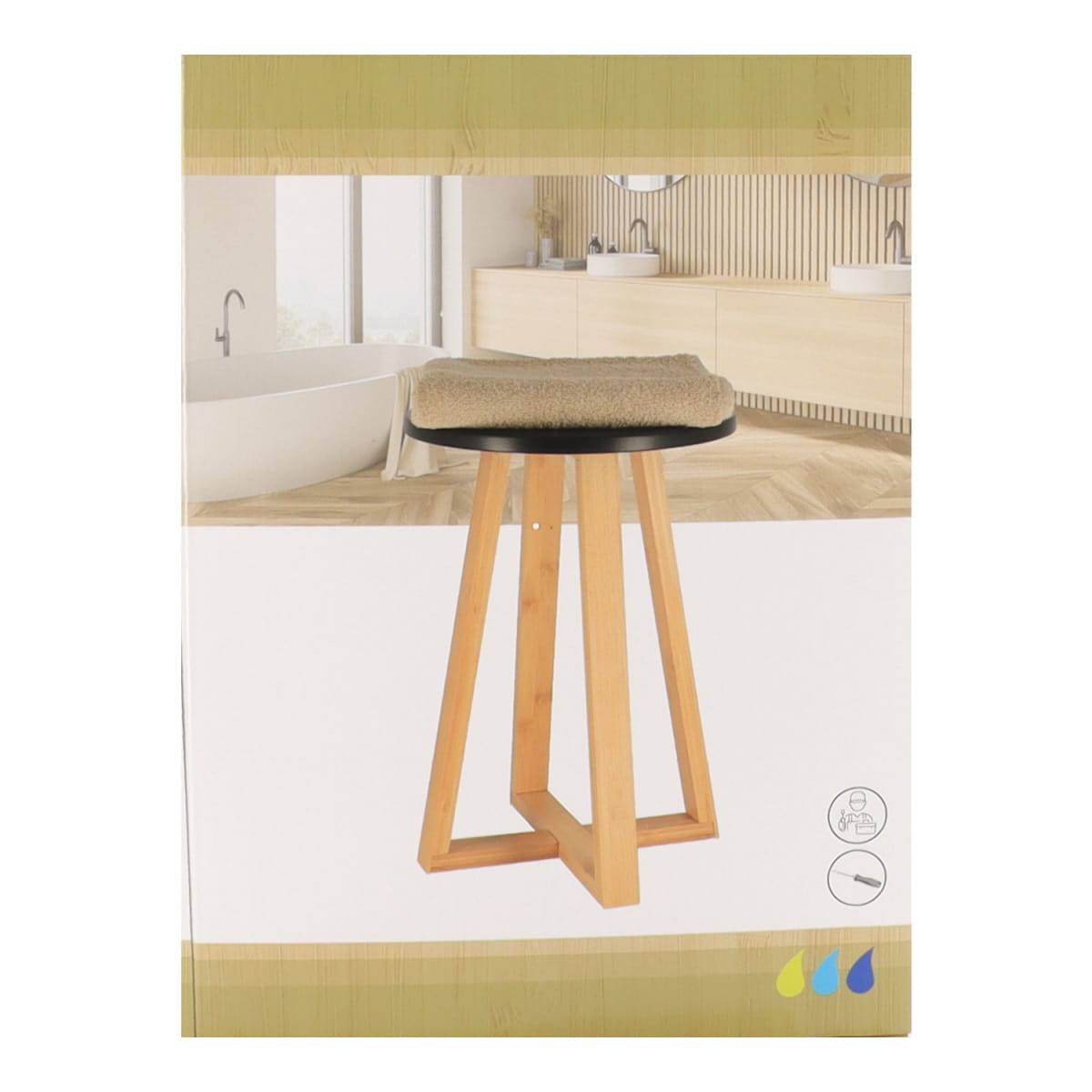 Stool with bamboo legs and black MDF seat - Black/Bamboo 