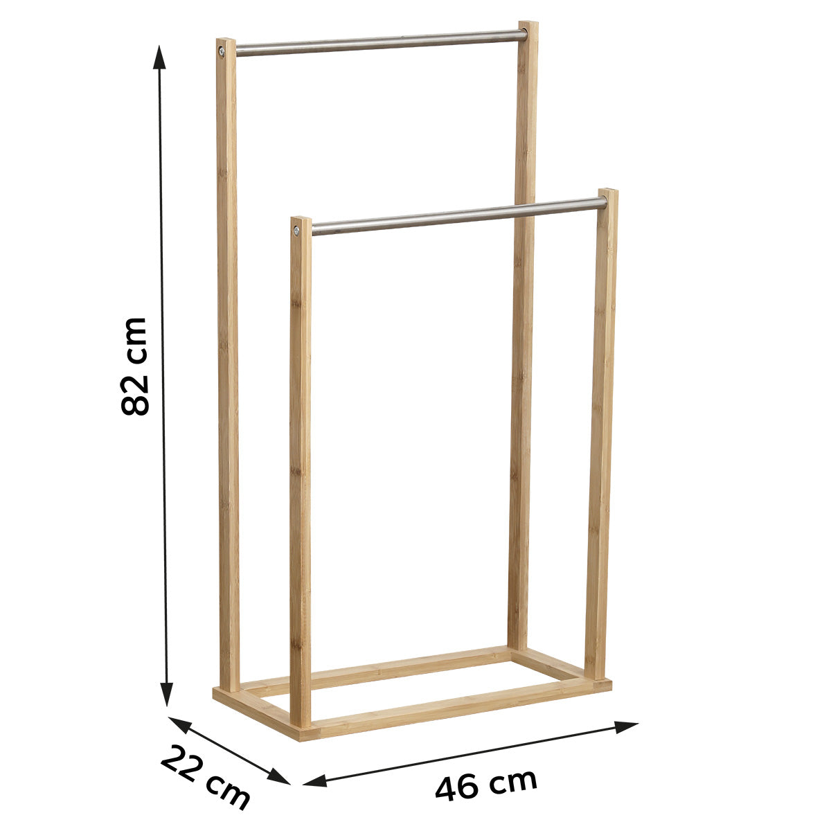 Bamboo towel rack with 2 stainless steel bars - Bamboo 