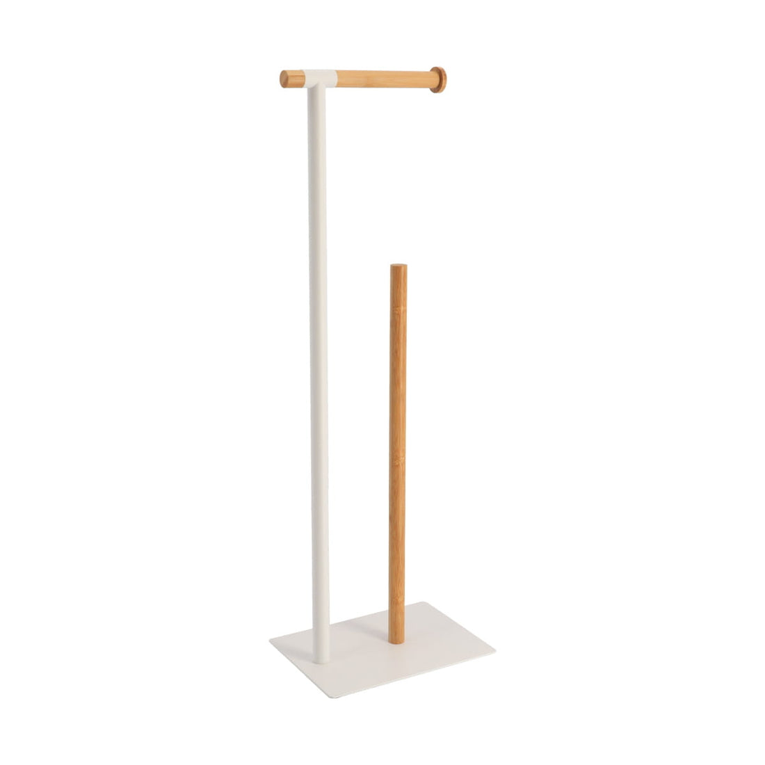 Toilet paper dispenser and toilet paper refill made of metal and bamboo - White/bamboo