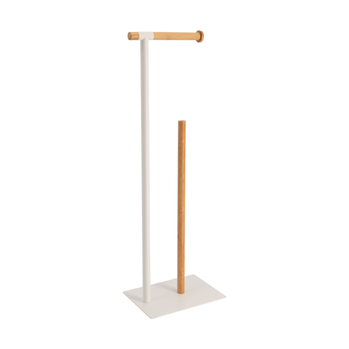 Toilet paper dispenser and toilet paper refill made of metal and bamboo - White/bamboo
