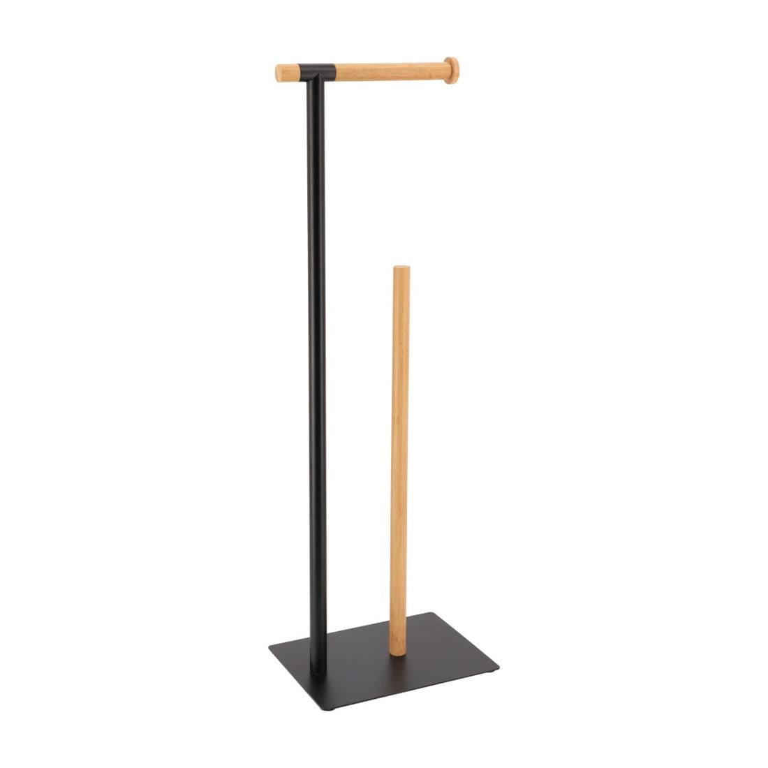 Toilet paper dispenser and toilet paper refill made of metal and bamboo - black/bamboo